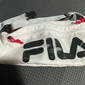 FILA White Belt Bag with Black Logo and Red Pulls
